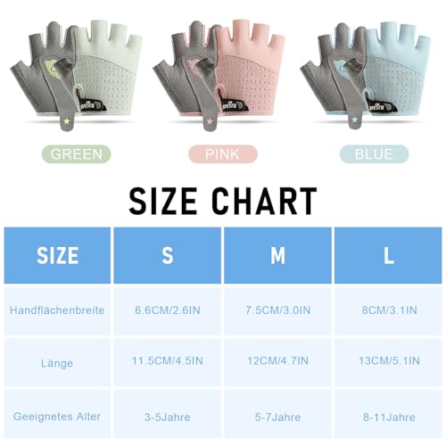 InfiniZer Fahrrad Handschuhe Kinder, Halbfinger Handschuhe Fahrrad Kinder, rutschfest und schweißableitend,Schutzhandfläche (Rosa, M (7-7,5 cm))