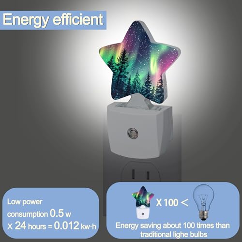 Image of Night Light,Aurora Forest Plug into Wall with Dusk to Dawn Light Sensors,Northern Winter Aurora Warm Star Nightlights for Bedroom,Bathroom,Hallway,Kitchen Home Decor Desk Lamp