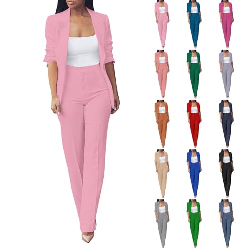 Traje Elegante para Mujer Curvy Completo de 2 Piezas Pantalones y Chaqueta Ceremonia Traje Completo Elegante de Negocios Moda Trajes de Pantalón Blazer Mangas Largas de Color Liso Traje Slim Fit para