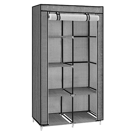 SONGMICS Armario para Ropa, Armario, 6 Niveles, 1 Barras de Ropa, Tela no Tejida, Marco metálico, 45 x 88 x 168 cm, para Dormitorio, Pasillo, vestidor, Negro con Motivos de Espiga RYG084B22