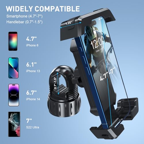 Image of Generic TEKING Bike Phone Holder, Motorcycle Phone Mount [Upgraded Lock Button & 360 Rotatable Reinforce Base] - Bicycle /Motorcycle Handlebar Clip Suitable for 4.7 inch inch - 7 inch inch Smartphones, Black
