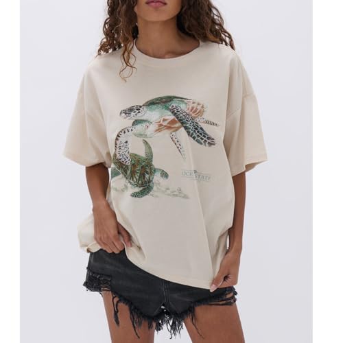 Womens Y2k Vintage Flower Graphic Print Baggy Tees Shirts Cute Floral Aesthetic Teens Oversized Tops2