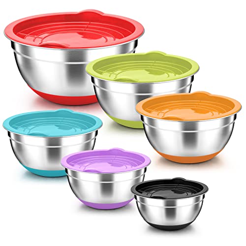 Onader Mixing Bowl Set of 6, Stainless Steel Nesting Salad Bowl w...