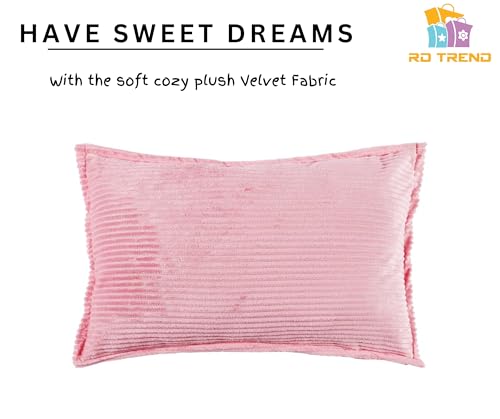 Image of RD TREND Presents Velvet 250 GSM Self Stripe Pillow Cover Set of 2 with Zipper, Size -18 inch x 28 inch Inches (45x71 Cm) (Peach)