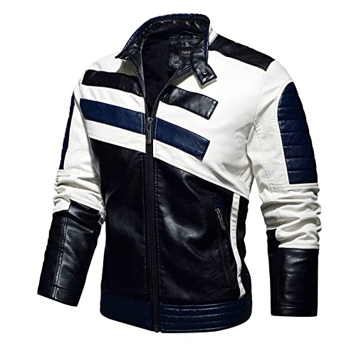 Tuduoms Men's Fleece Lined Leather Bomber Jacket Winter Zip-Up Quilted Motorcycle Racer Coat Jacket Vintage Trench Coat #TOP1