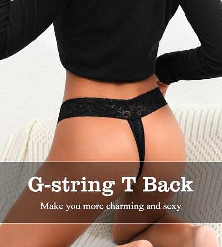 Image of Cotton Thongs for Women, T Back Breathable Comfort See Through Panties, Seamless Lace Pack