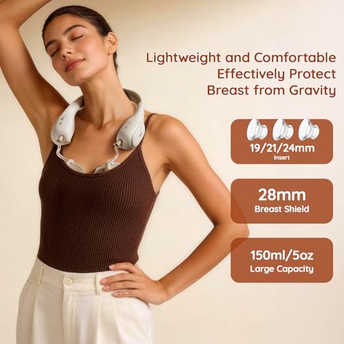 Image of NCVI Wearable Breast Pump, Neckband Style Hands-Free, with Slim Cups