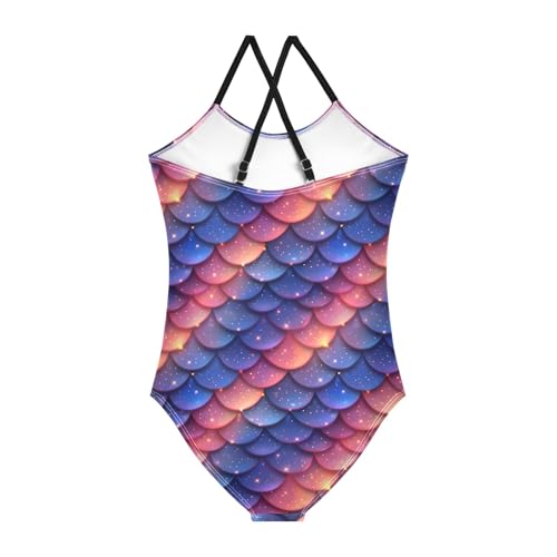 senya Girls Swimsuits One-Piece Swimwear Tie Bathing Suit Beach Summer Round Neck 9-10T Sparkling Mermaid Scale Gradient2