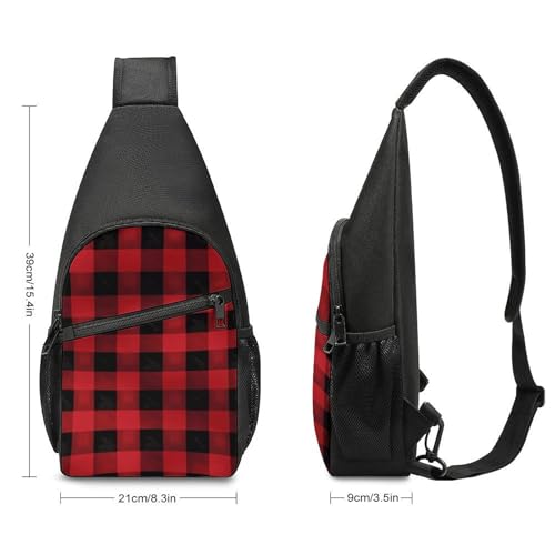 Mochila cruzada ligera con diseño cuadros rojo y negro para senderismo miniatura 2
