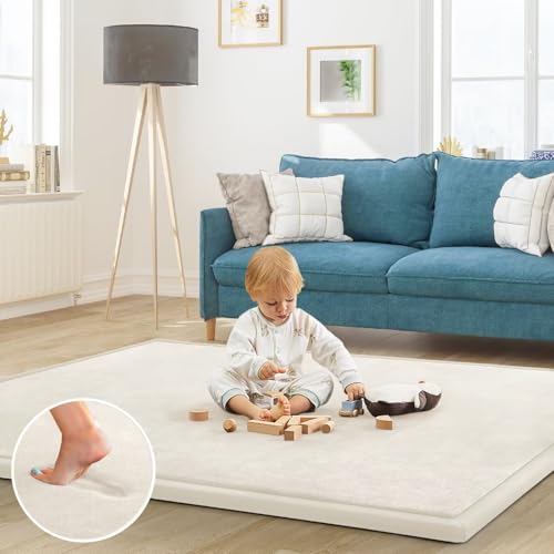 Image of Baby Play Mat for Floor Nursery Rug Muscle Mat Area Rug Playroom Rug 71 inchx79 inch Playpen Mat Elastic Foam 1.3 inch Thick Crawling Mat for Babies,Toddlers, Infants, Kids,Cream