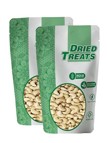 Image of Dried Treats Kaju (Cashew) 400 Grams (200 Grams X 2) for All Ages | High in Protein and Boosts Energy and Build Immunity | Healthy Nutritious Cashew Nut | Delicious Vegan & Crunchy Kaju Nut for Cooking and Raw Eating