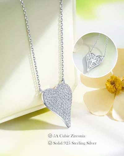 925 Sterling Silver Cubic Zirconia/Created Ruby/Sapphire/Emerald Heart Pendant Necklace for Women 18 Inch Necklaces Valentine's Day/Mother's Day Jewelry3