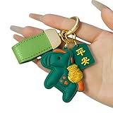 [COVANK] 招財キーホルダー シリコン製 カートゥーン デザイン 馬年 プレゼント カップル 友達 お守り 金運アップ キーホルダー 縁起物 キーリング 人気 可愛い ダイニング 緑 一攫千金 [革ロープ]