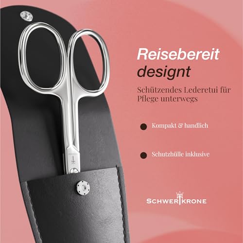 SCHWERTKRONE® Nagelschere [MADE IN GERMANY] - Hochwertige Fingernagelschere mit Nagelscheren Etui - Nail Scissors - Maniküre Schere Gebogen - Nagelhautschere extra Fein & Scharf