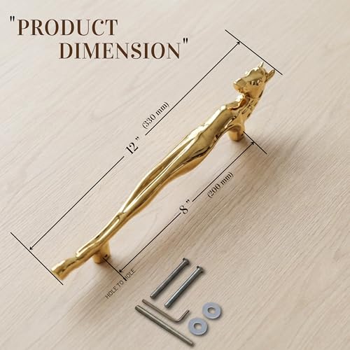 Image of GLOXY Premium Gold 12 inch Horse Shaped Main Door Handle with 8 inch Hole-to-Hole Spacing - Decorative Push & Pull Aluminium Wooden & Glass Door Handle for Home, Restaurant, Office & Banquet Hall - Pack of 1