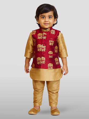 Image of JBN Creation Boys' Silk Blend Nehru Jacket || Banarasi Brocade Woven Jacquard Modi /Nehru Jacket || Ethnic Wear for Festivals, Weddings