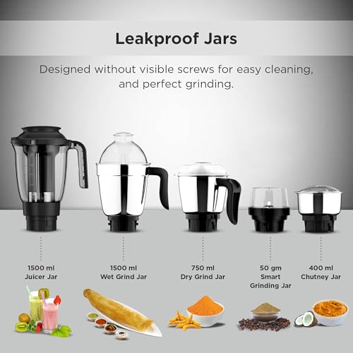 Image of Butterfly Jet Elite 750W Mixer Grinder with 5 Jars | Multipurpose Jars - 3 Stainless Steel & 1 PC Juicer Jar | Grind & Store Jar | Heavy Duty Motor | 2 Years Manufacturer Warranty |Grey