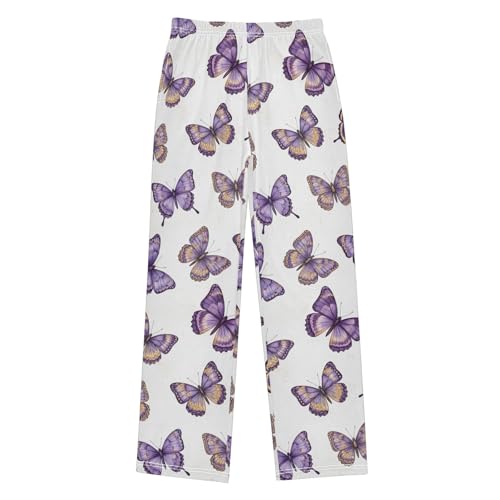 CHIFIGNO Boys Home Pants with Pockets Butterflies Purple Boys Pants Size 11-12, Pants for Kids
