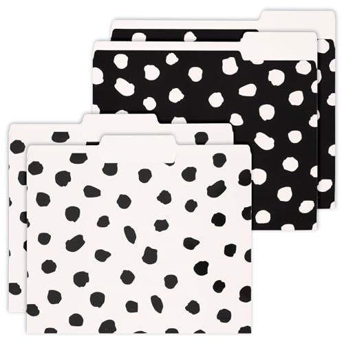Dossiers à pois noirs et blancs 22x29 cm avec languette 1/3 pour tri de documents