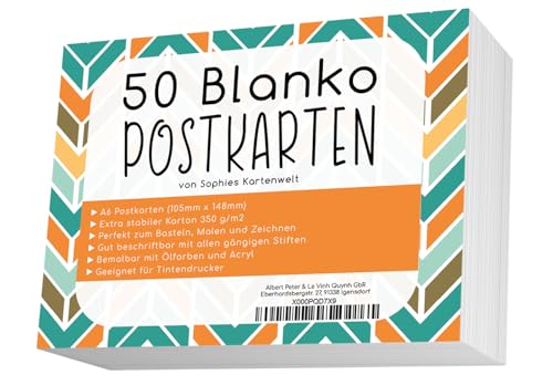 Sophies Kartenwelt Blanko Postkarten Set mit 50 Karten - Gestalte und bedrucke deine eigenen Postkarten auf hochqualitativem 350g / m Papier
