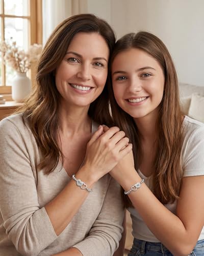 Image of Mother Daughter Bracelets Set for 2 Matching Heart Bracelets for Mother and Daughter to My Mom Bracelet Birthday Mothers Day Gifts for Mom Daughters