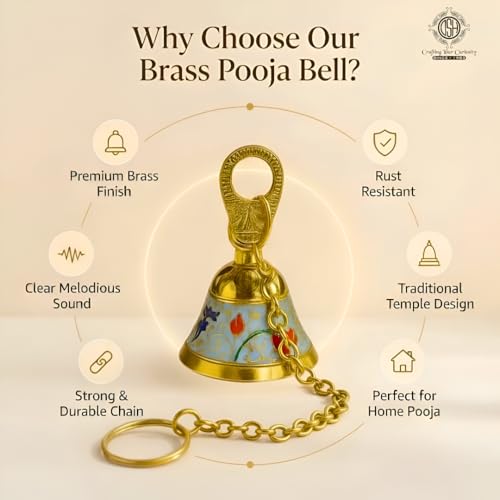 Image of DSH Pure Brass Hanging Bell with Chain for Temple Mandir Door Home Decorative Ringing Bell (Sky, 1)