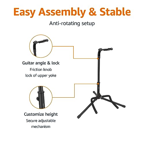 amazon basics height adjustable foldable guitar stand with secure support for acoustic electric bass and banjos sturdy black