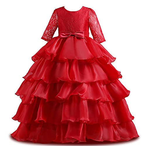 Robe à fleurs filles style vintage de cérémonie bordeaux à manches longues