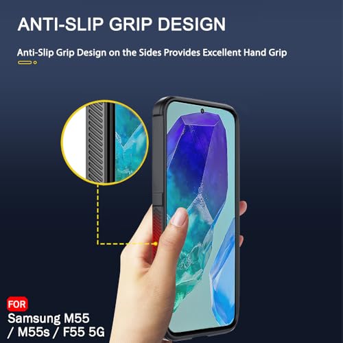 Image of TheGiftKart Liquid Silicon Back Cover Case for Samsung Galaxy M55 / M55s / F55 5G | Shockproof Military Grade Protection | Micro-Fibre Cloth On Inner Side | Built-in Anti-Slip Grip Cover (TPU, Black)