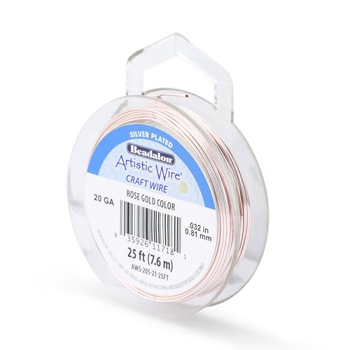 Image of Artistic Wire, 20 Gauge Silver Plated Tarnish Resistant Colored Copper Craft Wire, Rose Gold Color, 25 ft
