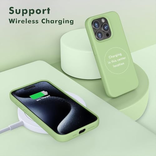 Image of DIZORO Compatible for iPhone 15 Pro Max Case 6.7, Slim Liquid Silicone 3 Layers Full Covered Soft Gel Rubber Phone Case Protective Cover 6.7 Inch - Matcha Green.