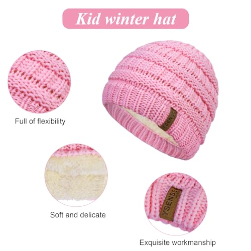 YSense 3 Pcs Kids Winter Beanie Hat Scarf Gloves Set Thick Knit Warm Fleece Fuzzy Lined Beanie Caps Mittens for Boys Girls3