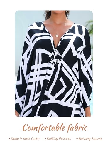 Image of Yanziliu Kaftan Dress for Women,Plus Size Hawaiian Batwing Sleeve Beach Cover Up Summer Swimsuit Dresses