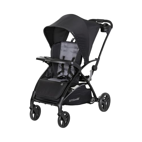 Baby Trend Sit N Stand 2.0 5-in-1 Collapsible Sit and Stand Double Stroller with Bench and Standing Board Compact Fold Parent Console Simple Grey
