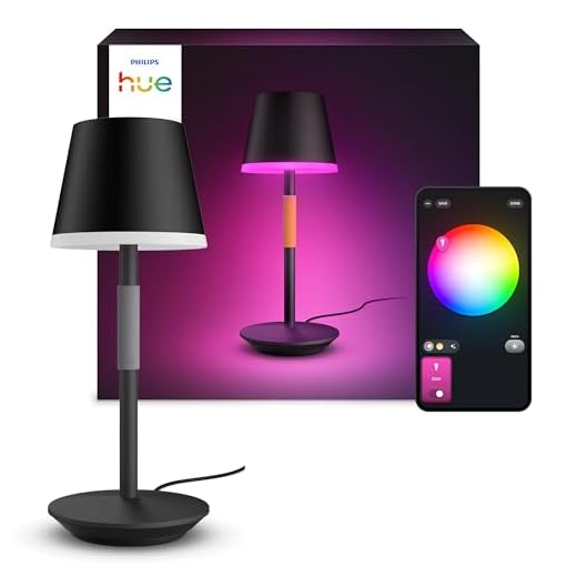 Philips Hue White & Color Ambiance Go Tragbare Tischleuchte (530 lm), dimmbare Tischlampe für das Hue Lichtsystem mit 16 Mio. Farben, smarte Lichtsteuerung über Sprache oder App, schwarz