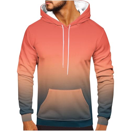 Mens Ombre Color Hoodies Trendy Big and Tall Long Sleeve Drawstring Sweatshirt Casual Comfy Y2k Fall Outdoor Pullover