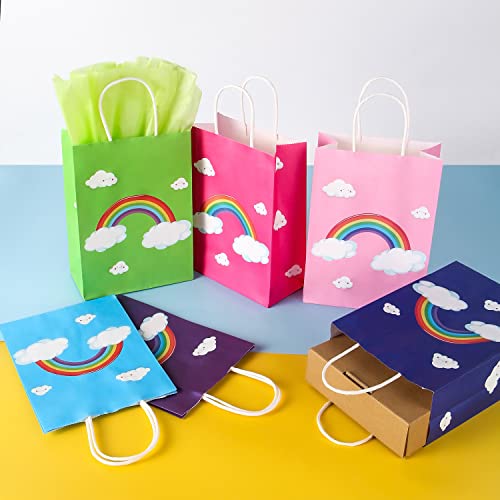 Image of BLEWINDZ 32 Pcs Rainbow Goodie Bags with 32 Tissues - 8.7 inch Small Gift Bags with Handles for Kids Birthday Party Favors, Baby Showers and Party Supplies