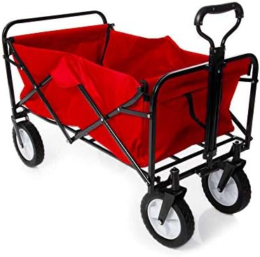 Heavy Duty Foldable Garden Trolley Cart Wagon - Red