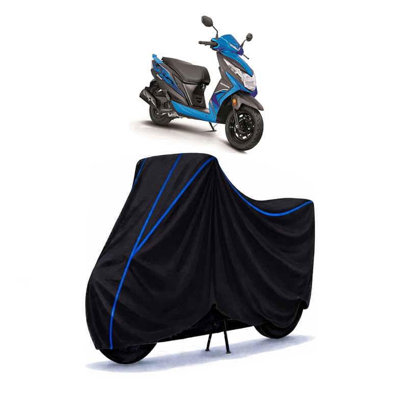 Image of Scooty Cover Water Resistant for Dio Smart | Universal Scooter & Bike Cover | Heavy Duty UV Dust, Rain & Scratch Protection | Elastic Fit All Weather Indoor Outdoor | Black with Blue Piping