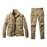 [ユニフォームU-style] （バートル） ストレッチ 作業服 上下セット 671-672 （ジャケット+カーゴパンツ） カーキ L ハンカチ付き