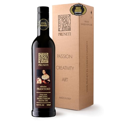 Pruneti Frantoio Organic Extra Virgin Olive Oil – Italian Olive Oil from Tuscany, Italy, 2025 Gold Award Winner – 500+ mg/kg High Polyphenols evoo – Cold pressed for Phenolic Shots & Finishing Use