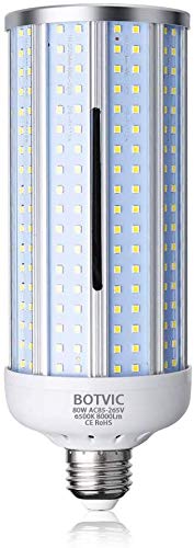 Super Sale 🛒 BOTVIC 80W LED Corn Light Bulb E26/E27 Medium Base 8000-Lumen 6500K Daylight Cool White for Large Area Garage Factory Warehouse High Bay Barn Shopping Mall Supermarket