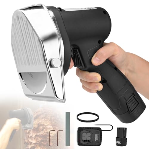 Cordless Electric Gyro Kebab Slicer,80W Portable Sliced Shawarma Cutter Doner Kebab Cutting Knife Machine,with Fast Charger and 2 Rechargeable Power,0.02-0.31