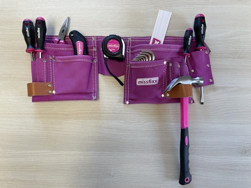 missfixx Werkzeuggürtel aus Leder in pink - Robuster und praktischer Begleiter für HeimwerkerInnen inkl. Werkzeug