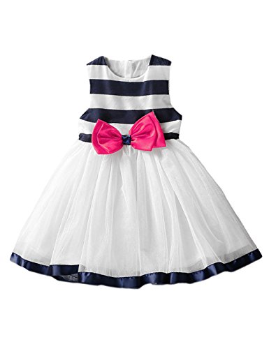 DHASIUE Girls Dress Kids Stripe Party Wedding Bridesmaid Dresses Bow Tie Party Sundress