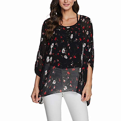 Ckikiou Womens Batwing Loose Chiffon Summer Blouse Tunic Floral Printed Boho Beach Cover ups
