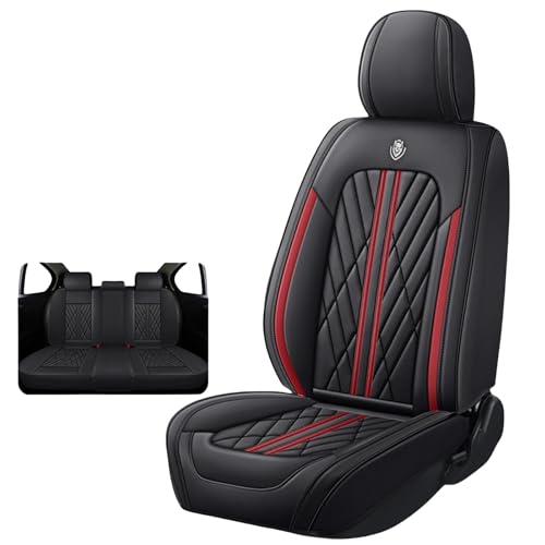 日産セレナ C27 C26 C25 H28.8~に適用車シートカバー座布団 防水 全天候型汚れ防止 取付簡単 滑り止め 収納便利クッションプロテクター前後席背もたれ耐摩耗性通気ナッパレザー素材(黒赤線)