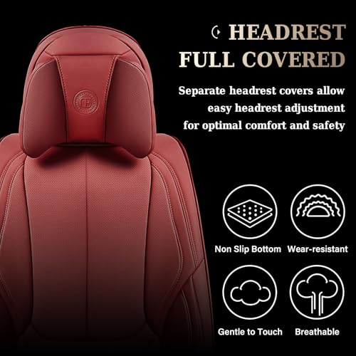 Image of Coverado Universal Seat Covers Front, 2-Pack Universal Seat Covers for Cars, Waterproof Nappa Leather Car Seat Covers with Head Pillow, Auto Protectors Fit for Most Sedans SUV Pick-up Truck-Red