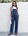 Luvamia Blue Jean Bib Overalls - Women's Stretch Denim Wide Leg Loose Fit Fashion Overalls - Classic Blue, Size Medium (US 8-10)