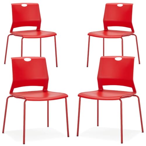 Image of Stackable Chairs Set of 4, Office Waiting Room Chair Plastic Seat, Red Stacking Chairs with Sturdy Metal Legs, Guest Chair for Conference Rooms, Churches, Living Rooms, Classrooms(Red).